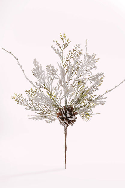 18" Snow Cedar Pinecone Spray