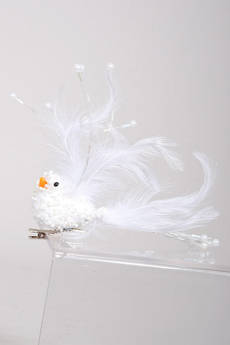 6.5" Sequins Bead Pearl Bird White