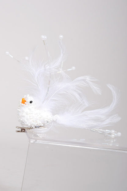 6.5" Sequins Bead Pearl Bird White