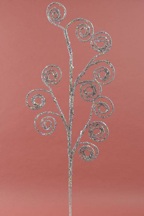 37" Glittered Sequin Curl Spray Silver