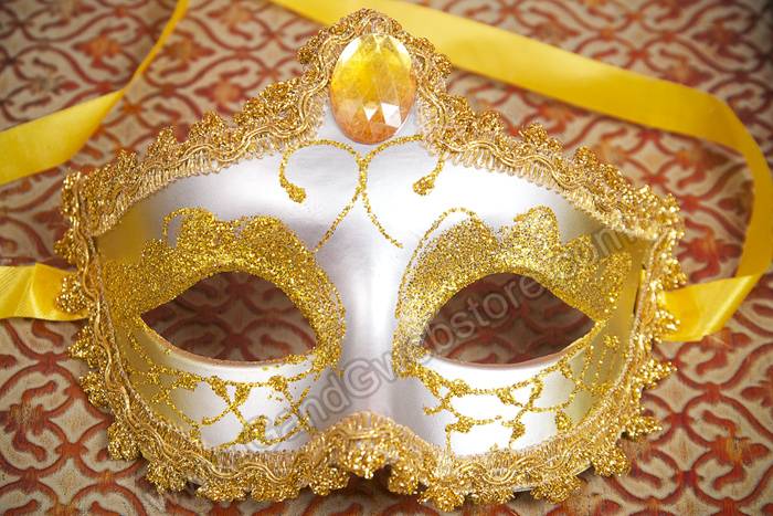 7" X 5" Beauty Mask W/diamonds Silver/gold Pkg/6