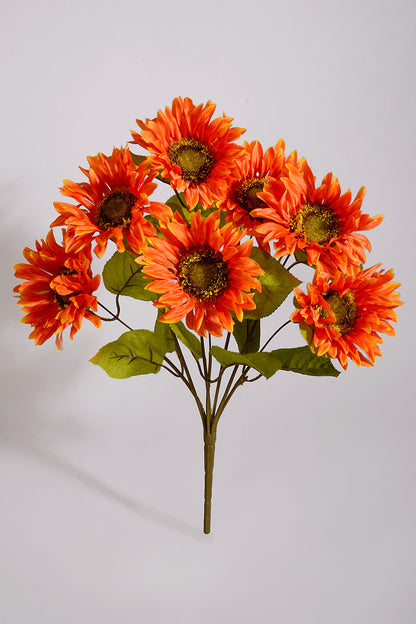 18" Silk Satin Sunflower Bush Orange