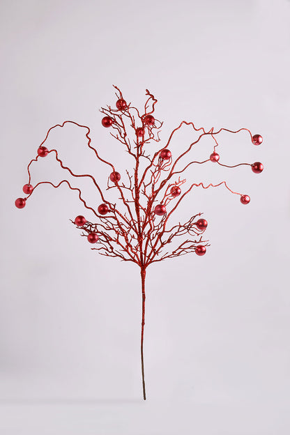 42" Ball And Glitter Twig Red Spray
