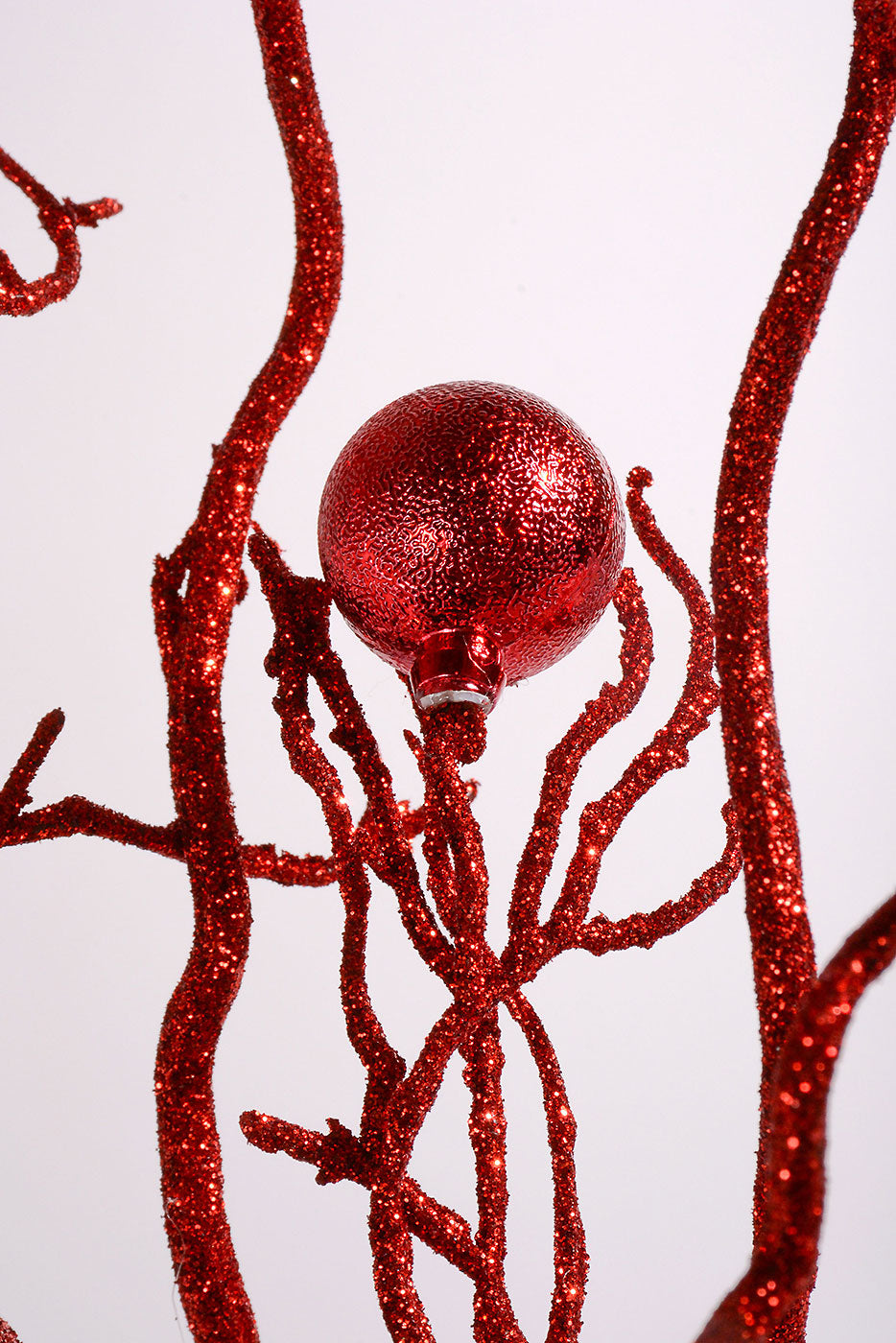 42" Ball And Glitter Twig Red Spray