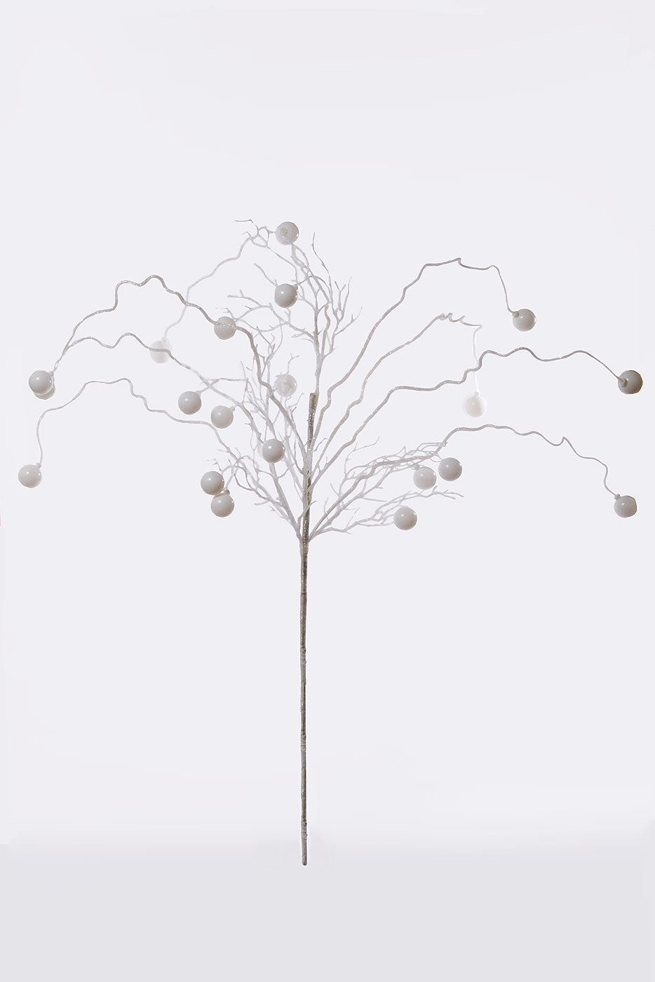 42" Ball And Glitter Twig White Spray