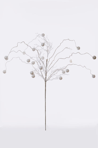 42" Ball And Glitter Twig White Spray
