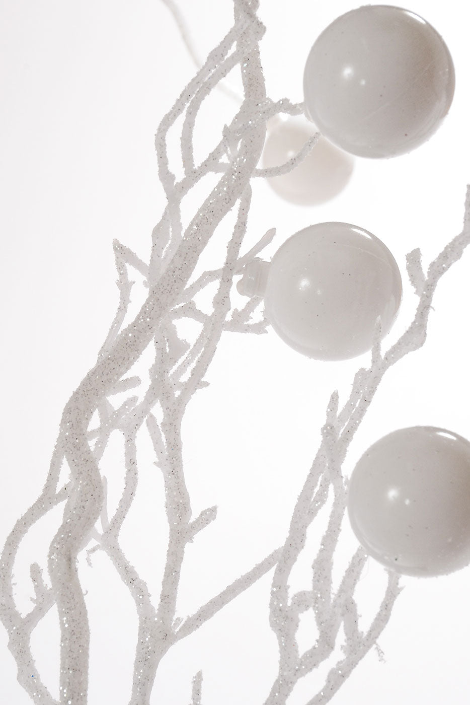 42" Ball And Glitter Twig White Spray