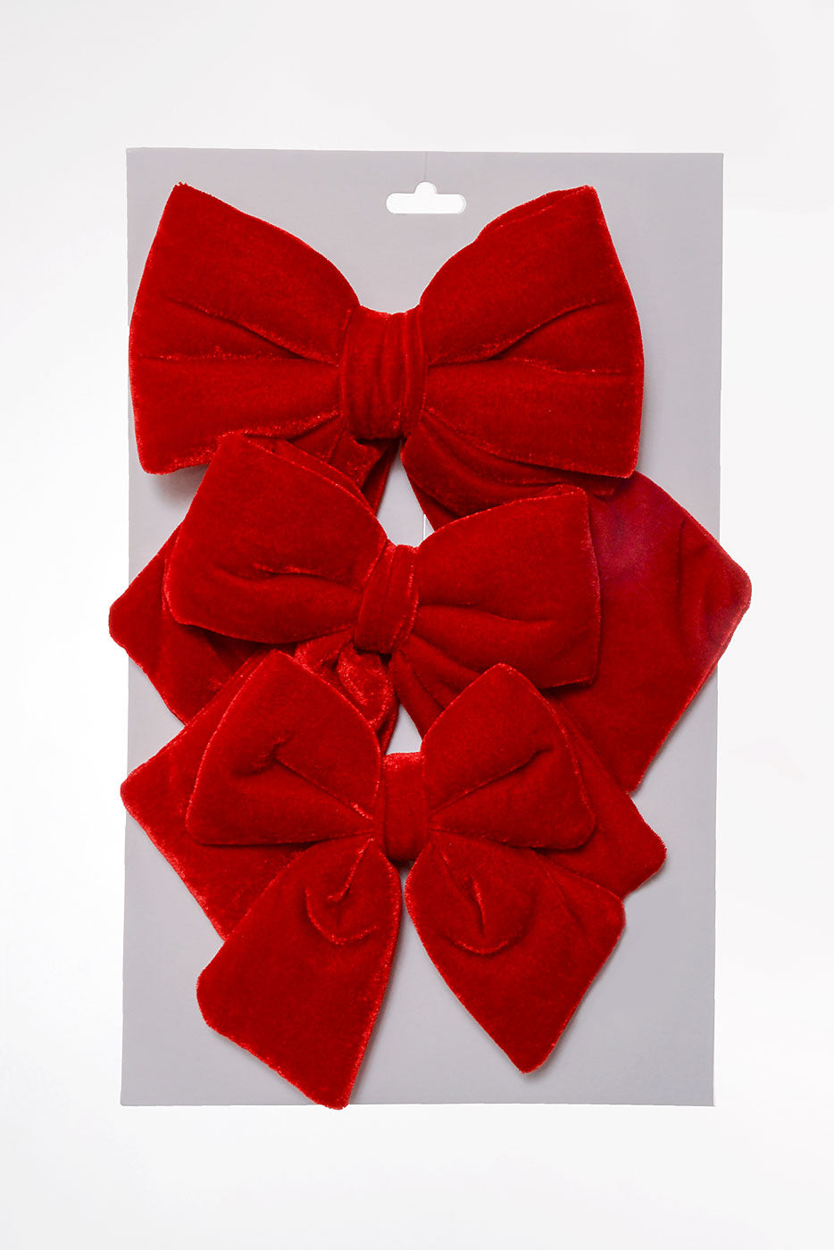 5" - 7" Velvet Bow With Clip Red Set/3