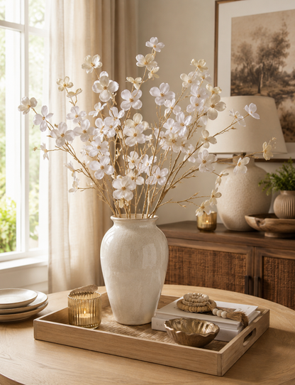 40" Velvet Dogwood Spray Cream