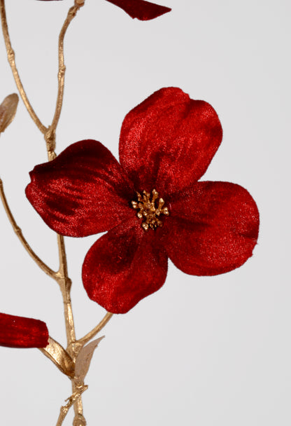 40" Velvet Dogwood Spray Red