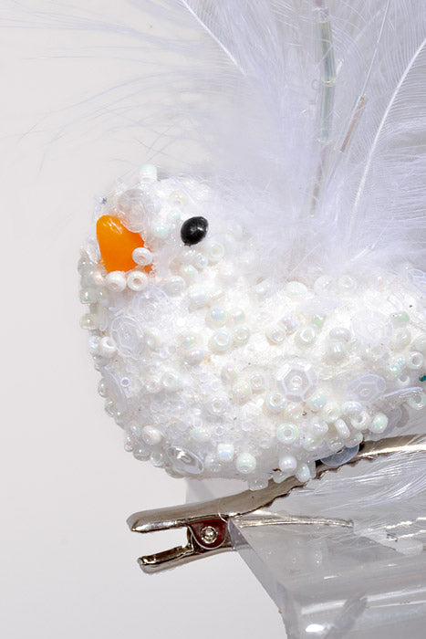 6.5" Sequins Bead Pearl Bird White