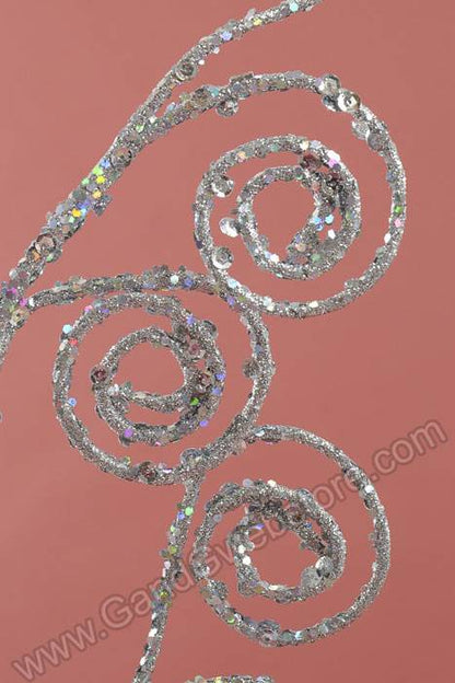 37" Glittered Sequin Curl Spray Silver