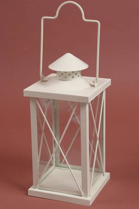 5.5&quot; X 12&quot; Metal &amp; Glass Candle Lantern Cream