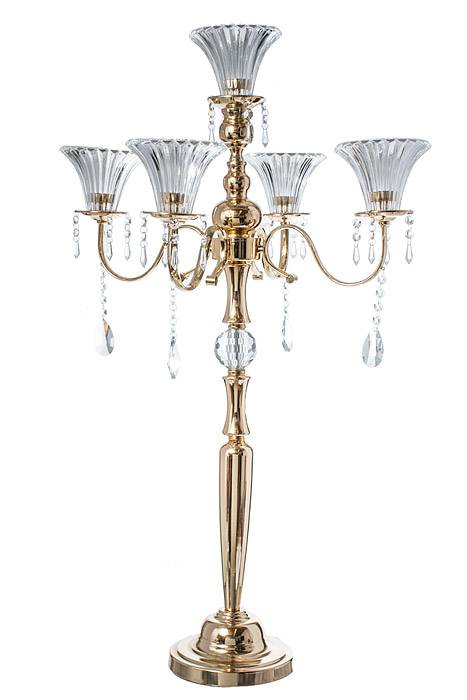 39&quot; Metal 5-lite Candelabrum W/crystal Gold