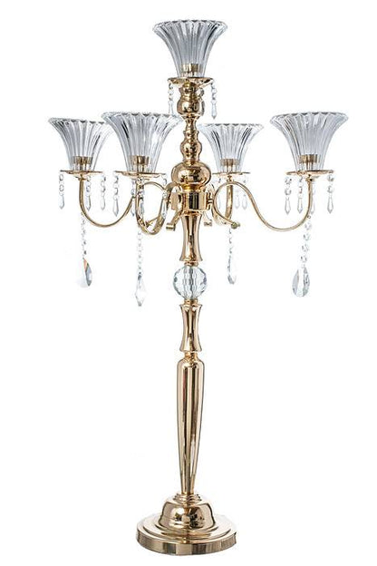 39&quot; Metal 5-lite Candelabrum W/crystal Gold