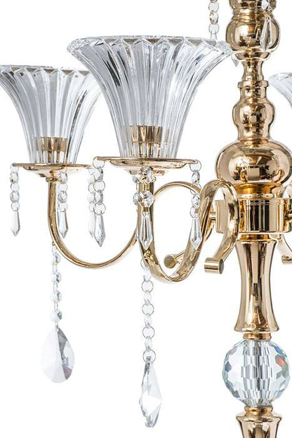 39&quot; Metal 5-lite Candelabrum W/crystal Gold