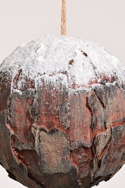 6" Bark Ball With Snow Brown/White