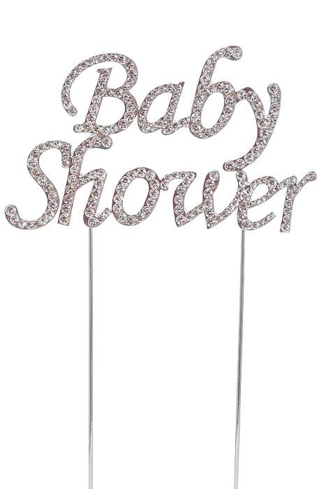4.75" "baby Shower" Rhinestone Monogram Cake Topper Silver