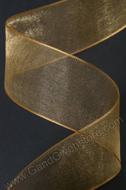 1.5" X 25yds Wired Sheer Encore Ribbon Gold 