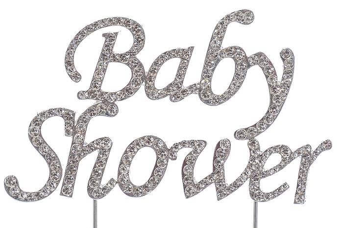 4.75" "baby Shower" Rhinestone Monogram Cake Topper Silver