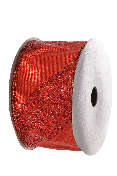 2.5" X 10Yds Glittered Stripe Dupion Ribbon (Red)