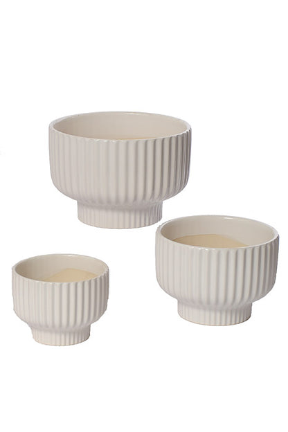 4.5" / 5.5" / 6.75" Striped Pot White Set/3