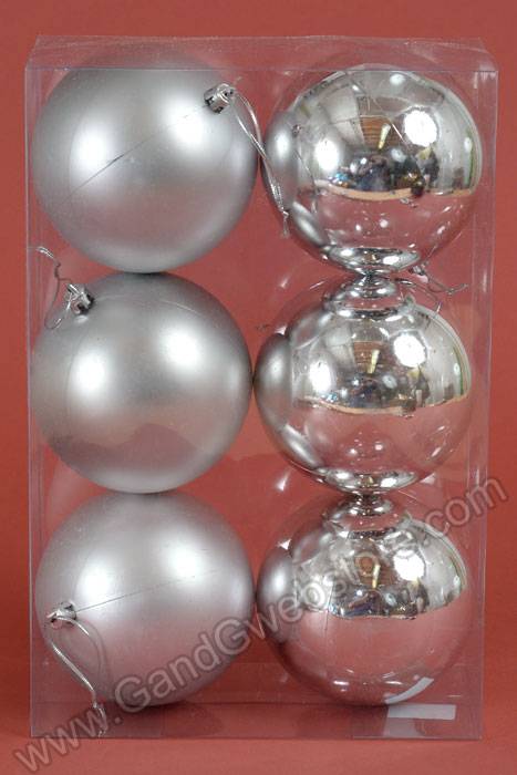 100mm Shiny/Matte Plastic Ball Silver Pkg/6