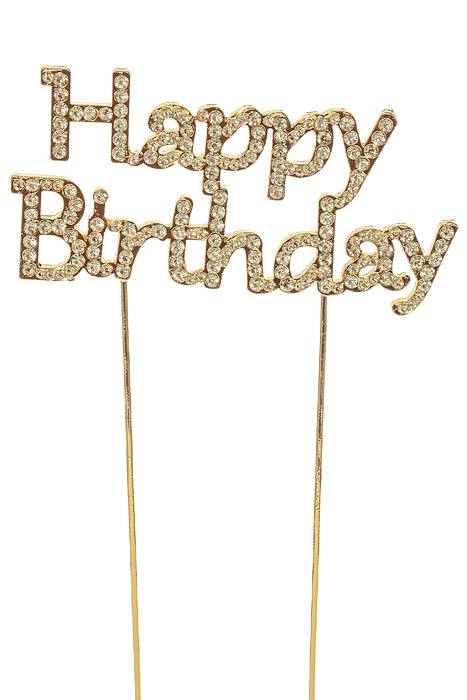 3.75" Rhinestone "happy Birthday" Monogram Cake Topper Gold