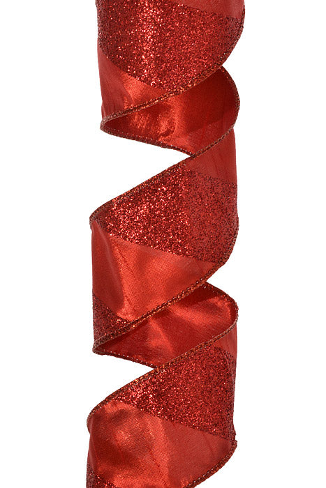 2.5" X 10Yds Glittered Stripe Dupion Ribbon (Red)