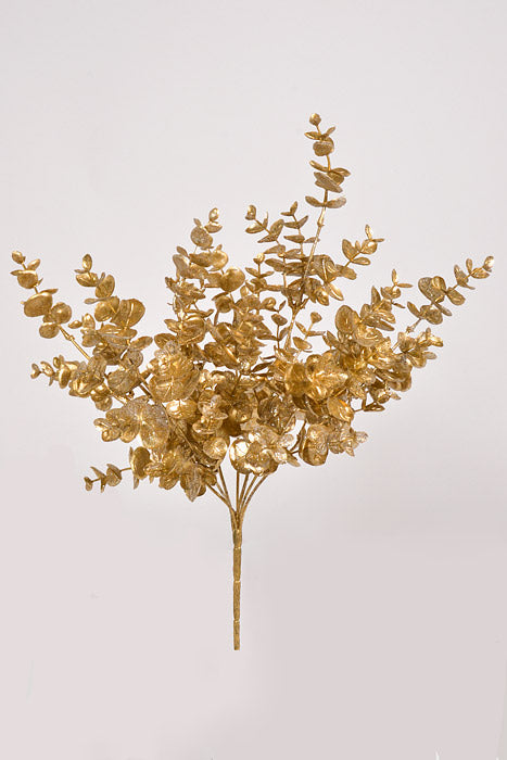 16" Glitter Metallic Eucalyptus Spray Bush Gold
