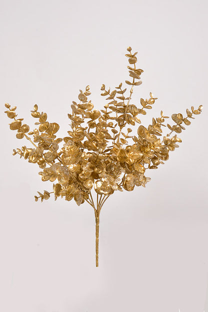 16" Glitter Metallic Eucalyptus Spray Bush Gold
