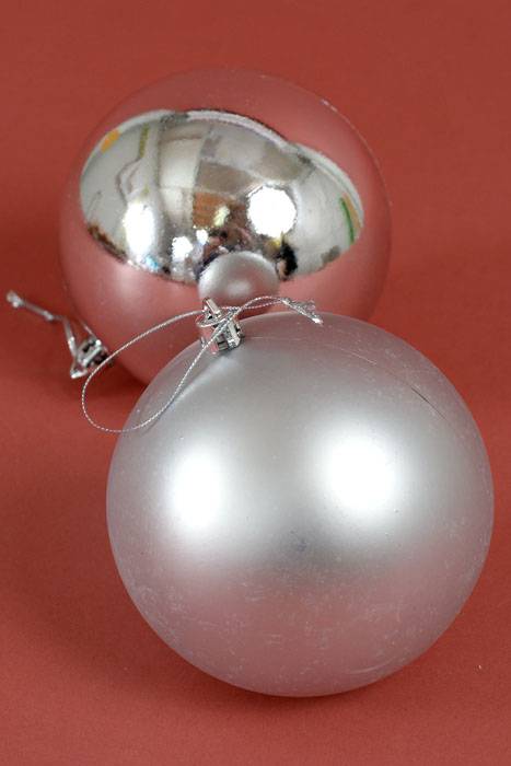 100mm Shiny/Matte Plastic Ball Silver Pkg/6