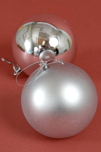 100mm Shiny/Matte Plastic Ball Silver Pkg/6