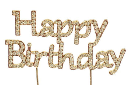 3.75" Rhinestone "happy Birthday" Monogram Cake Topper Gold