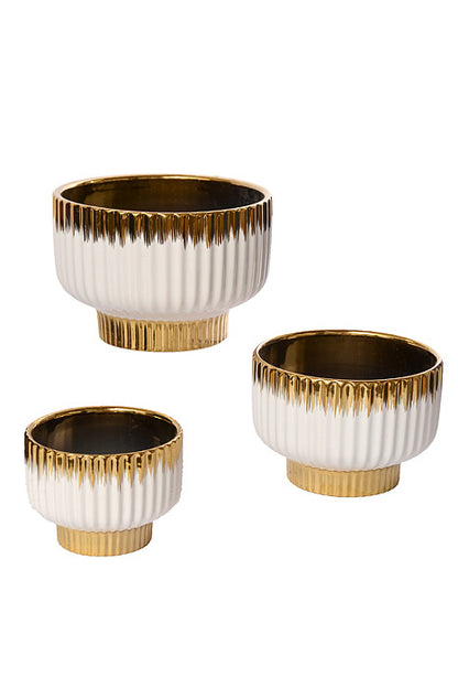 4.5" / 5.5" / 6.75" Striped Pot White/Gold Set/3