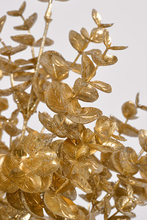 16" Glitter Metallic Eucalyptus Spray Bush Gold