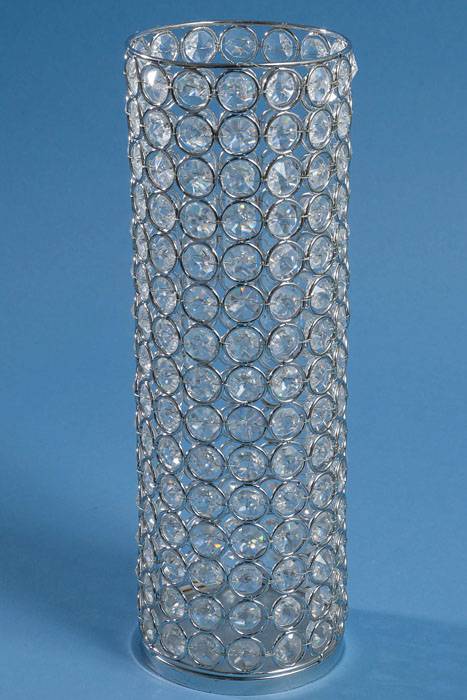 12" X 4" Crystal Bead Candle Holder Silver/clear