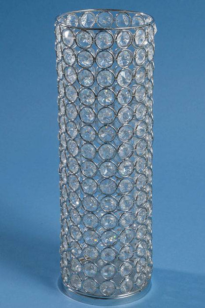 12" X 4" Crystal Bead Candle Holder Silver/clear
