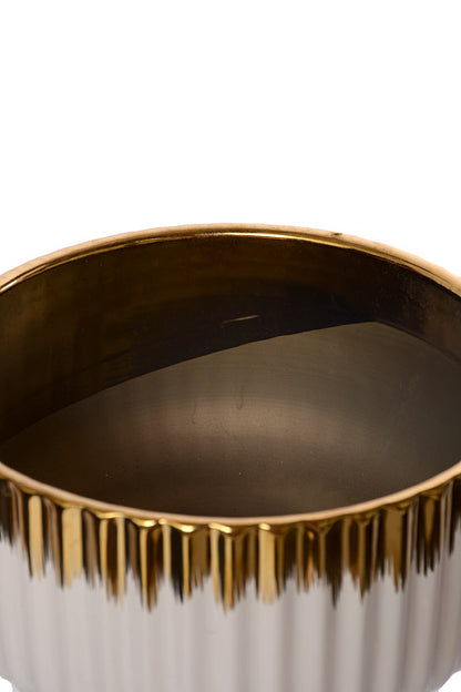 4.5" / 5.5" / 6.75" Striped Pot White/Gold Set/3