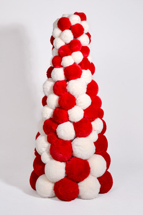 32&quot; Fur Ball Cone Topiary Red/White