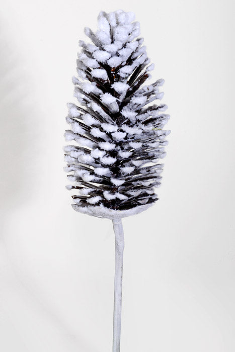 17" Snow Plastic Pine Cone Pick Brown/White