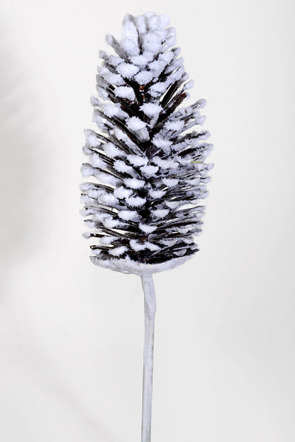 17" Snow Plastic Pine Cone Pick Brown/White