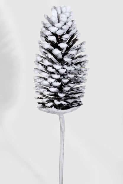 17" Snow Plastic Pine Cone Pick Brown/White