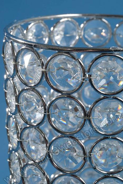 12" X 4" Crystal Bead Candle Holder Silver/clear