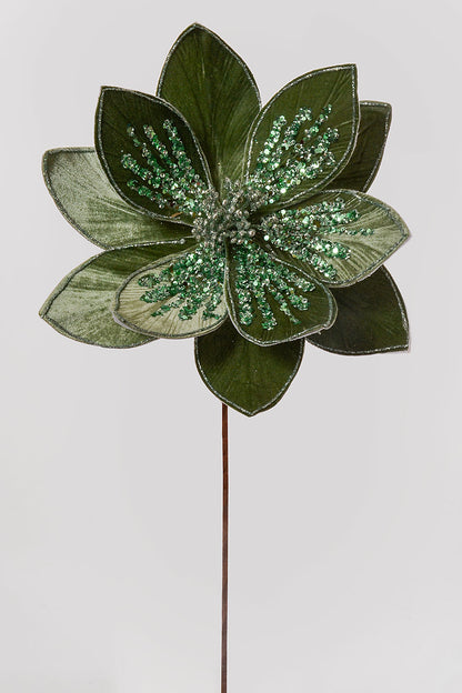 25" Glitter Poinsettia Stem Green