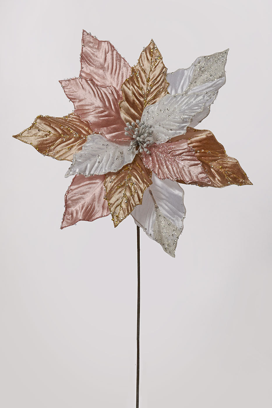 29â€ X 14" Glitter Poinsettia Stem Champagne/White/Pink