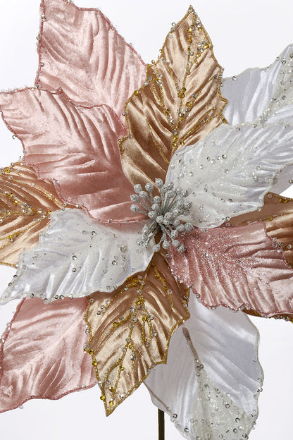 29â€ X 14" Glitter Poinsettia Stem Champagne/White/Pink