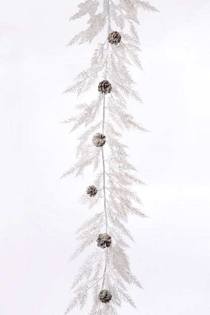 5Ft Pine/Pine Cone Ice Garland White