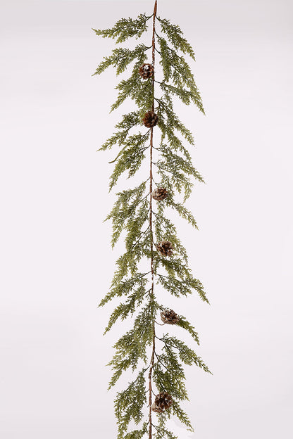 5Ft Pine/Pine Cone Ice Garland White/Green