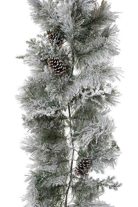 9ft Snow Garland W/pine Cones White
